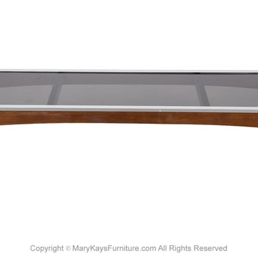 Milo Baughman-Inspired Walnut and Aluminum Smoked Glass Coffee Table 