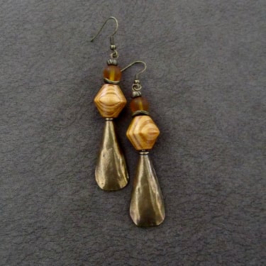 Hammered bronze earrings, brutalist earrings, unique mid century modern earrings, ethnic earrings, bohemian earrings, statement earrings 