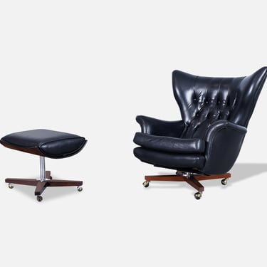 Vintage Leather Swivel Lounge Chair and Ottoman by G-Plan