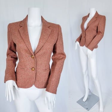 1970's Brick Red Wool Herringbone Cropped Blazer I Suit Coat I Jacket I Sz Sm I Cross Country Fashions 