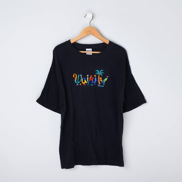 Vintage 90s Waikiki Beach T-Shirt - stitched/embroidered lettering, black, vacation, oversized, hawaii - Men's XL 