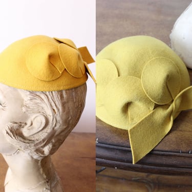 1950s MUSTARD wool applique bow cap HAT | new fall 