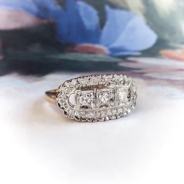 Vintage Retro .31ctw. Diamond Anniversary Ring 14K Two Tone 