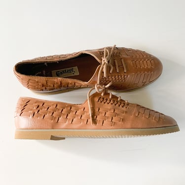 Vintage 1980s Vegan Leather Woven Huarache Shoes / size 9 (NWOT) 