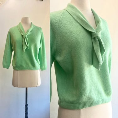 Vintage 50s 60s Sweater / Lambswool + ANGORA / Seafoam Mint Green / Pin Up Vibes / Tami 