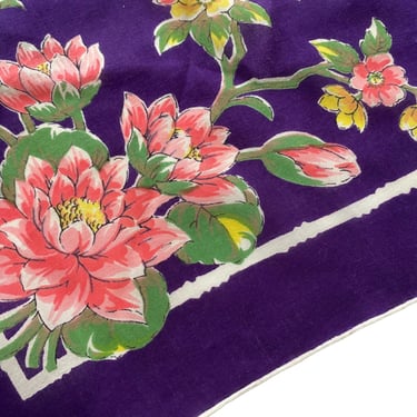 Vintage purple hankie with pink corner floral bouquet. A collectible cotton handkerchief with hand-stitched and rolled edge. 13x13 inch 
