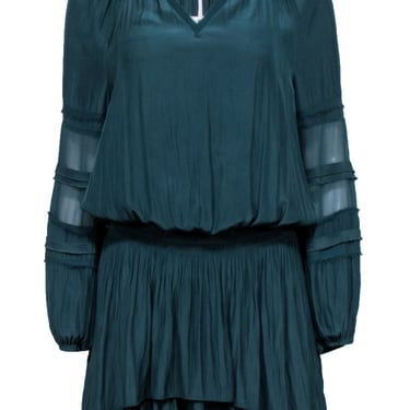 Ramy Brook - Green Long Sleeve Smocked Waist Mini Dress Sz S
