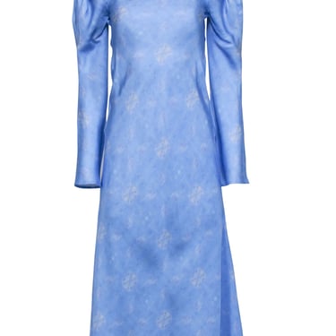 Maggie Marilyn - Blue Dyed Long Sleeve Silk Midi Dress Sz 2