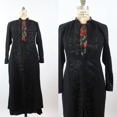 1930s 1940s APPLIQUED wool jacket dress and GILET medium | new fall 