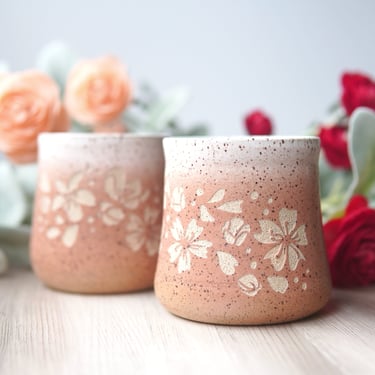 Sakura Cherry Blossoms Ceramic Tumbler - Introvert Collection Rustic Handmade Floral Pottery 