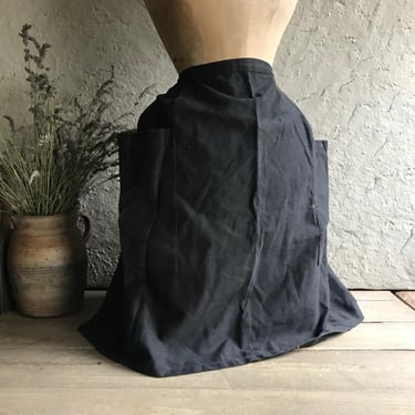 French Black Apron, Work Wear, Peasant French Farmhouse, Cotton, Pockets 