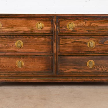 Davis Cabinet Company Mid-Century Hollywood Regency Chinoiserie Oak Dresser or Chest of Drawers