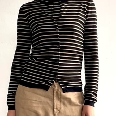 Black Silk Knit Striped Cardigan (M)