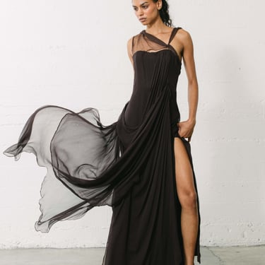 2000s Christian Dior Chocolate Chiffon Gown