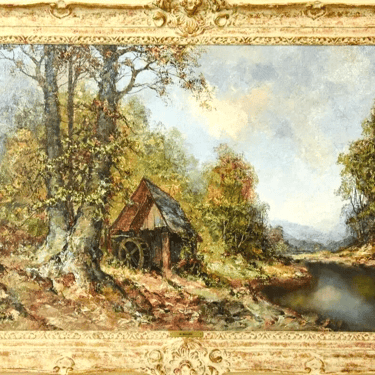 Painting, Oil, Gold Framed Landscape on Canvas, Gilt Accents, Wilhelm Brauer