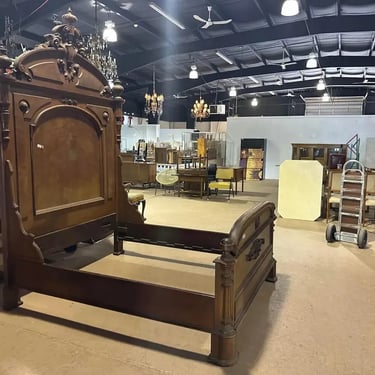 Monumental Burled Walnut Carved Victorian Near Queen Size Bed, circa 1860