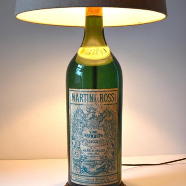 Vintage Mid-Century Martini & Rossi Dry Magnum Green Glass Table Lamp, Italy, circa 1950s 