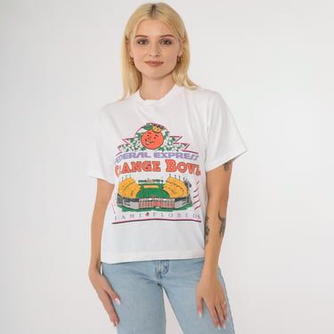 Vintage Orange Bowl Miami T-Shirt 90s Federal Express Tee 1990s Football Stadium Graphic Crewneck Tee Sports Small 