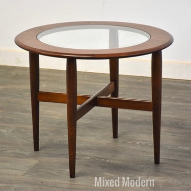 Walnut and Glass Round End Table 