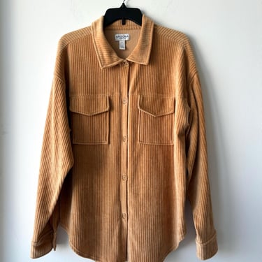 Vintage Velvet Button Down Shirt Long Sleeve Collared Tan Relaxed Fit Pockets Arizona Western Medium 