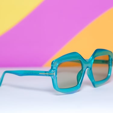 Retro Oversized Turquoise Angular Sunglasses | Vintage 80s Inspired 