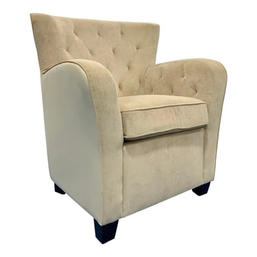 Modern Beige Microfiber and Leather Tufted Club Chair