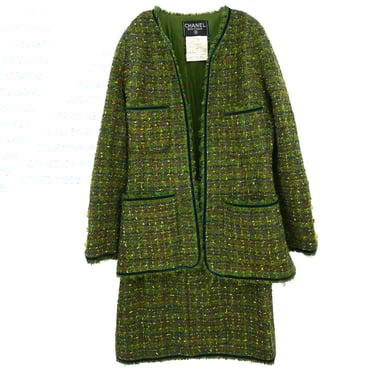Chanel Setup Suit Jacket Skirt Green #40