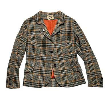 Vintage 1960s Women's Wool TWEED Jacket ~ Glen Plaid ~ Blazer / Sport Coat ~ Cropped 
