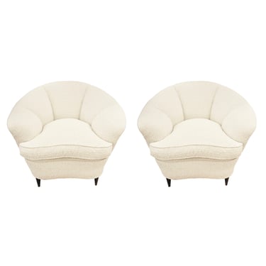 Pair of Italian Mid-Century Armchairs with Boucle Fabric