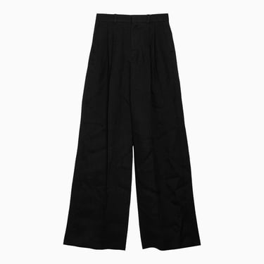 Chloé Black Wide Trousers In Ramie Women