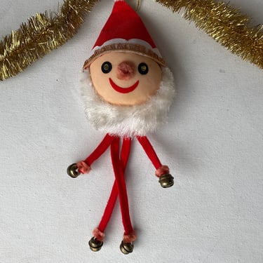 Vintage Holt Howard, Felt Jingle Bell Santa Ornament, Christmas Decor, Large Ornament 