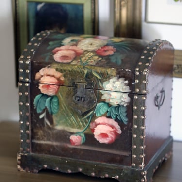 Large Wooden Chest Hand painted Vintage floral | keepsake box 