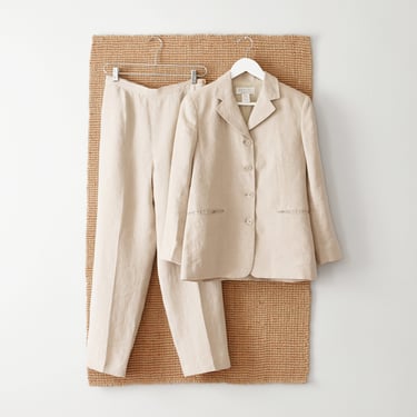 vintage linen suit, 90s two piece pant & jacket set 