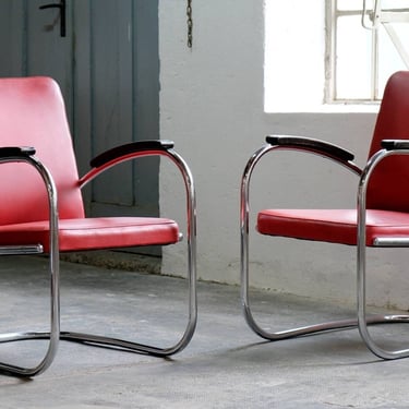 Bauhaus Armchair, Mauser RS7 cantilever chair with red imitation leather covers (#2 of 2) 