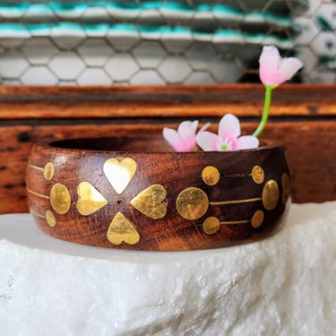 Vintage Wood Bangle w/ Brass Inlay~Stacking Bracelet~Gifts for Her 