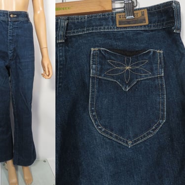 Vintage 70s Plus Size Viceroy Dark Wash Flare Leg Jeans Made In USA Size 37 x 30 