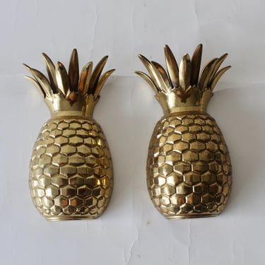 Brass Ornate Decorative Pineapple Wall Pockets Planters Sconces Vintage Mid Century-a pair 