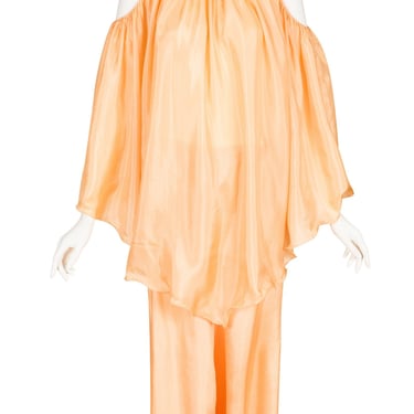 Gunn Trigère 1970s does 1930s Vintage Peach Silk Two-Piece Lounge Set Sz S M 