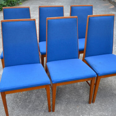 Danish Modern Teak Dining Chairs #7866  in Blue Wool by Dyrlund, Copenhagen Denmark - set of 6 