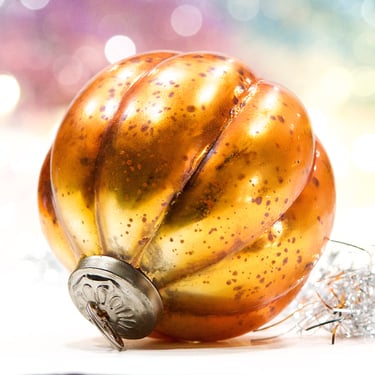 VINTAGE: 3.75" Thick Textured Glass Ornament - Kugel Style Ornament - Pumpkin, Thanksgiving, Halloween, Christmas - SKU 
