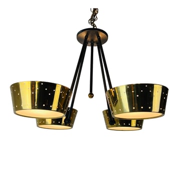 #1391 Mid Century Lightolier Pierced Brass Pendant Lamp