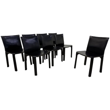 Mario Bellini Black Leather Cab 413 Dining Chairs for Cassina, Set of Eight