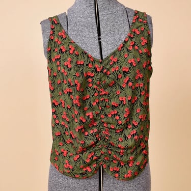 Black Shell Top with Pine Needle & Berry Print By ZOE, M