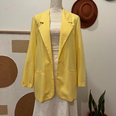 Vintage 80s Yellow Lightweight Single Button Oversized Blazer Jacket USA 10 