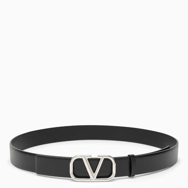 Valentino Garavani Vlogo Black/Silver Leather Belt Men