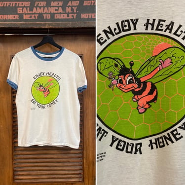 Vintage 1970’s “Enjoy Health - Eat Your Honey” Bee Keepers Association Ringer Cotton T-Shirt, 70’s Tee Shirt, Vintage Clothing 