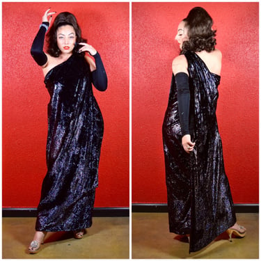 1960s Eyelash One Shoulder Iridescent Gown Custom Made 