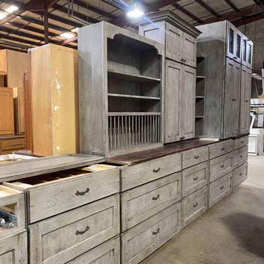 13 Piece Set of Gray Rustic Kitchen Cabinets by Schuler Cabinetry