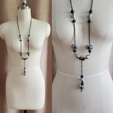 Vintage Lariat Necklace Handmade with Wheel shapes and Hematite Beads  - Estate Jewelry - Vintage Accessories 