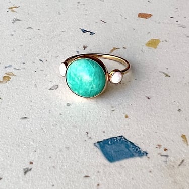 Amazonite and Opal Statement Ring handmade in 14k goldfill 